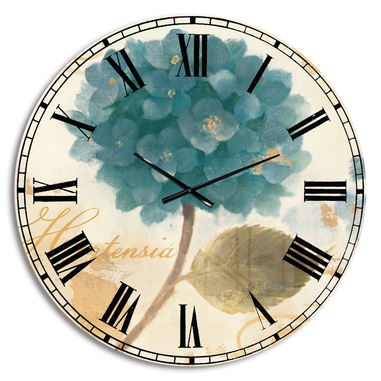 Designart 'Blue Cottage Flower Hydrangea I Farmhouse Wall Clock